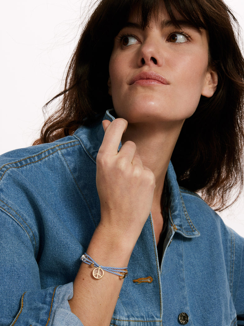  Niebieska bransoletka sznurkowa z pacyfką i kryształem górskim 4 