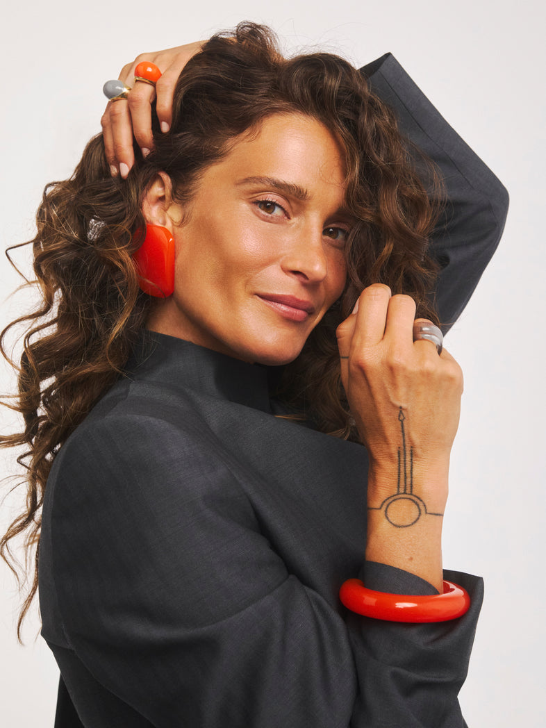  Grandes boucles d'oreilles géométriques en résine orange 2 