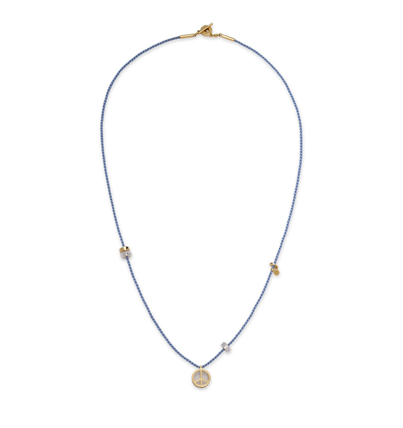  Niebieska bransoletka na sznurki z pacyfką i kryształem górskim 