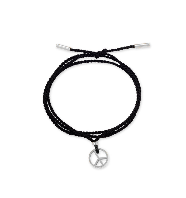  Black string necklace with a silver peace 