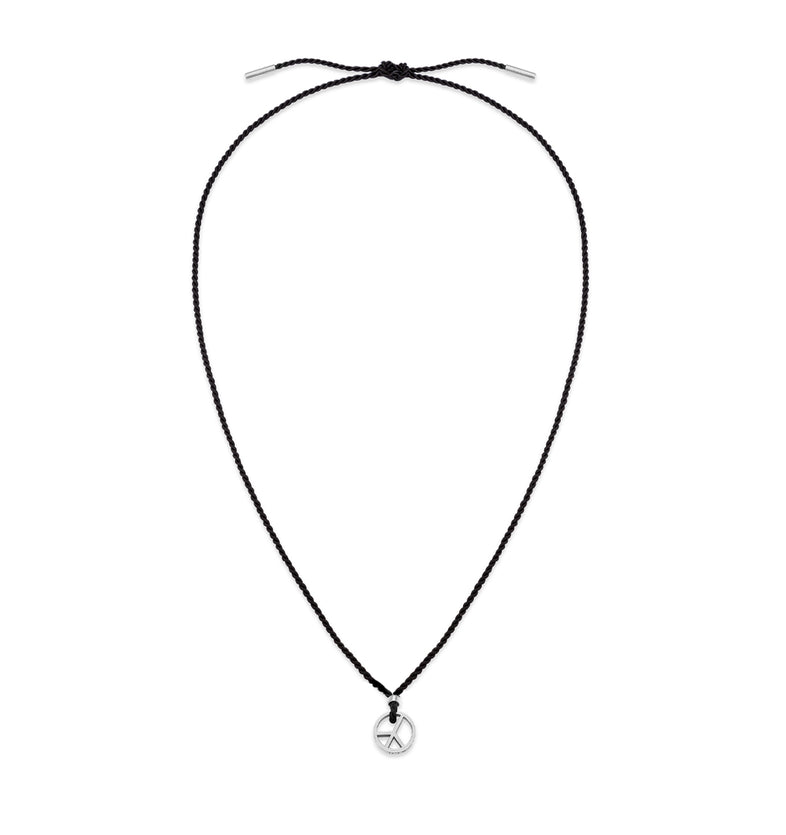  Black string necklace with a silver peace 2 