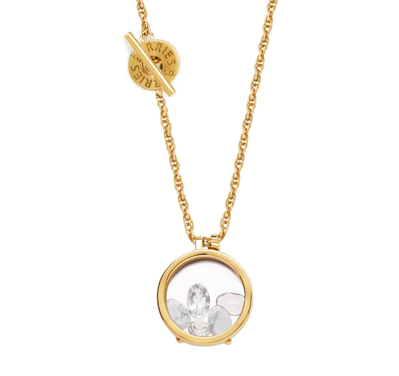  Gold-plated necklace with howlite, crystal and white on a twisted chain 