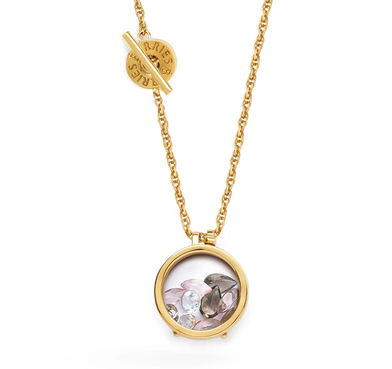  Gold-plated necklace with white topaz, rose quartz and smoky quartz on a twisted chain 