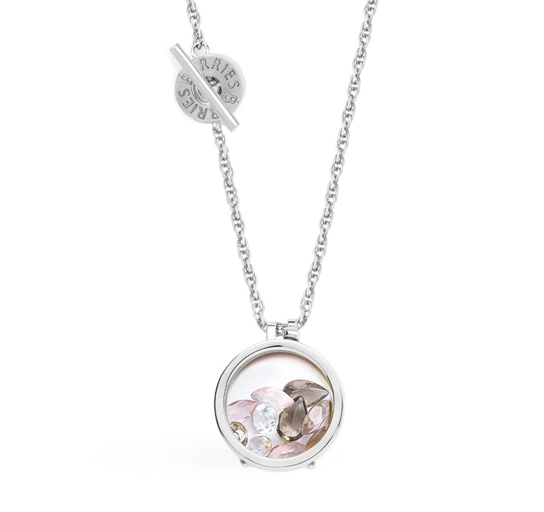  Silver necklace with white topaz, rose quartz and smoky quartz on a twisted chain 