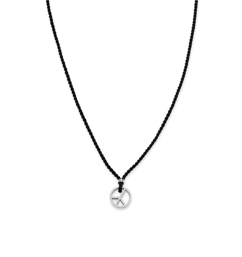  Black string necklace with a silver peace 4 