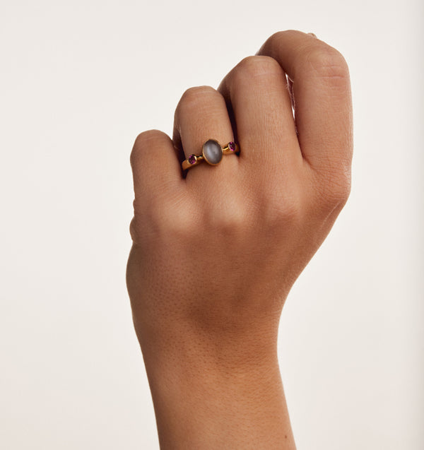 Bague en pierre de lune grise bonbon