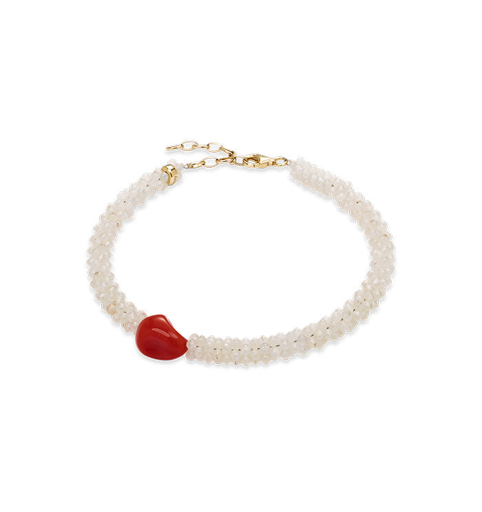 Ankle bracelet with white beads and a red accent 2