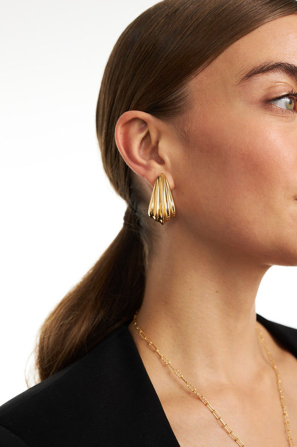 Pozłacane kolczyki damskie muszle Shell Maxi - zestaw z pozłacanym łańcuszkiem ankier