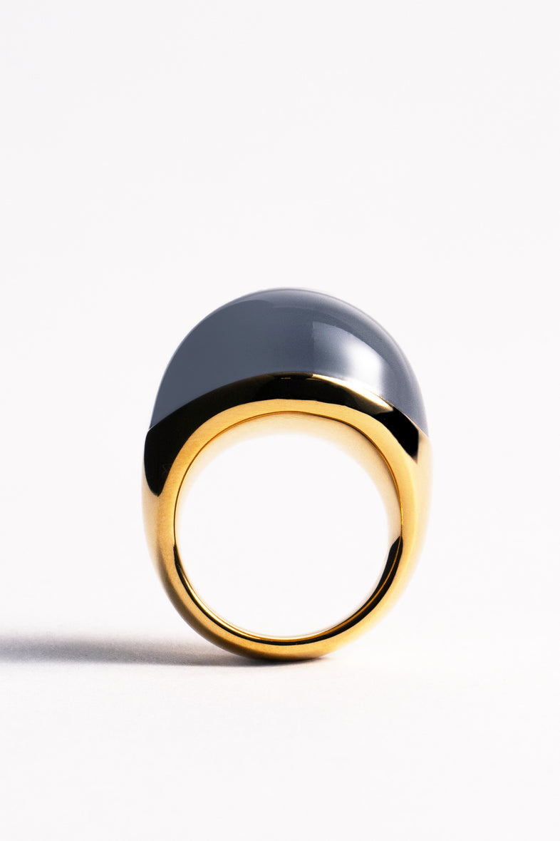  Large gold plated ring with grey enamel 2 