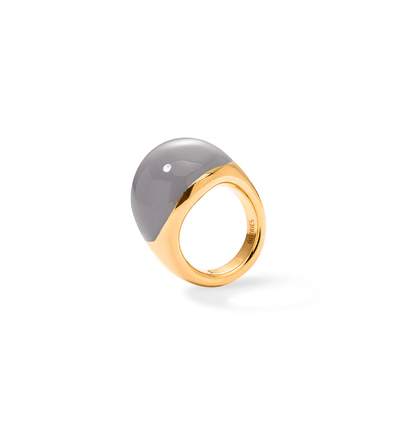  Large gold plated ring with grey enamel 