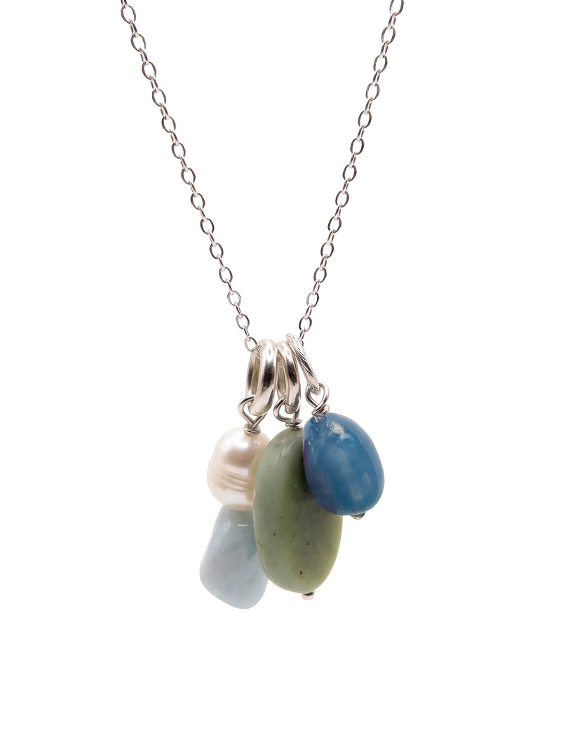 Silver necklace set with colorful charms