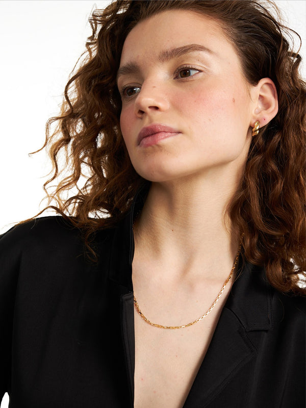 Pozłacany łańcuszek ankier z ogniwami Eternal XI  - zestaw ze skręcanymi kolczykami